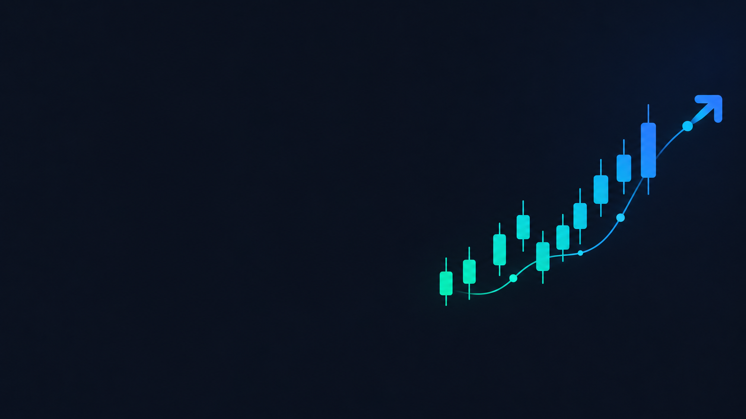 Abstract teal-to-blue candlestick path on a dark navy field